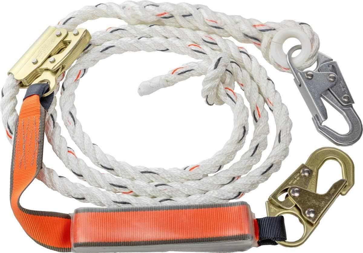 25-ft Vertical Lifeline Assembly – Fall Protection Lanyard, Fall Arrest System with Shock Absorber, Safety Rope for Workplace and Construction Site, OSHA and ANSI Approved