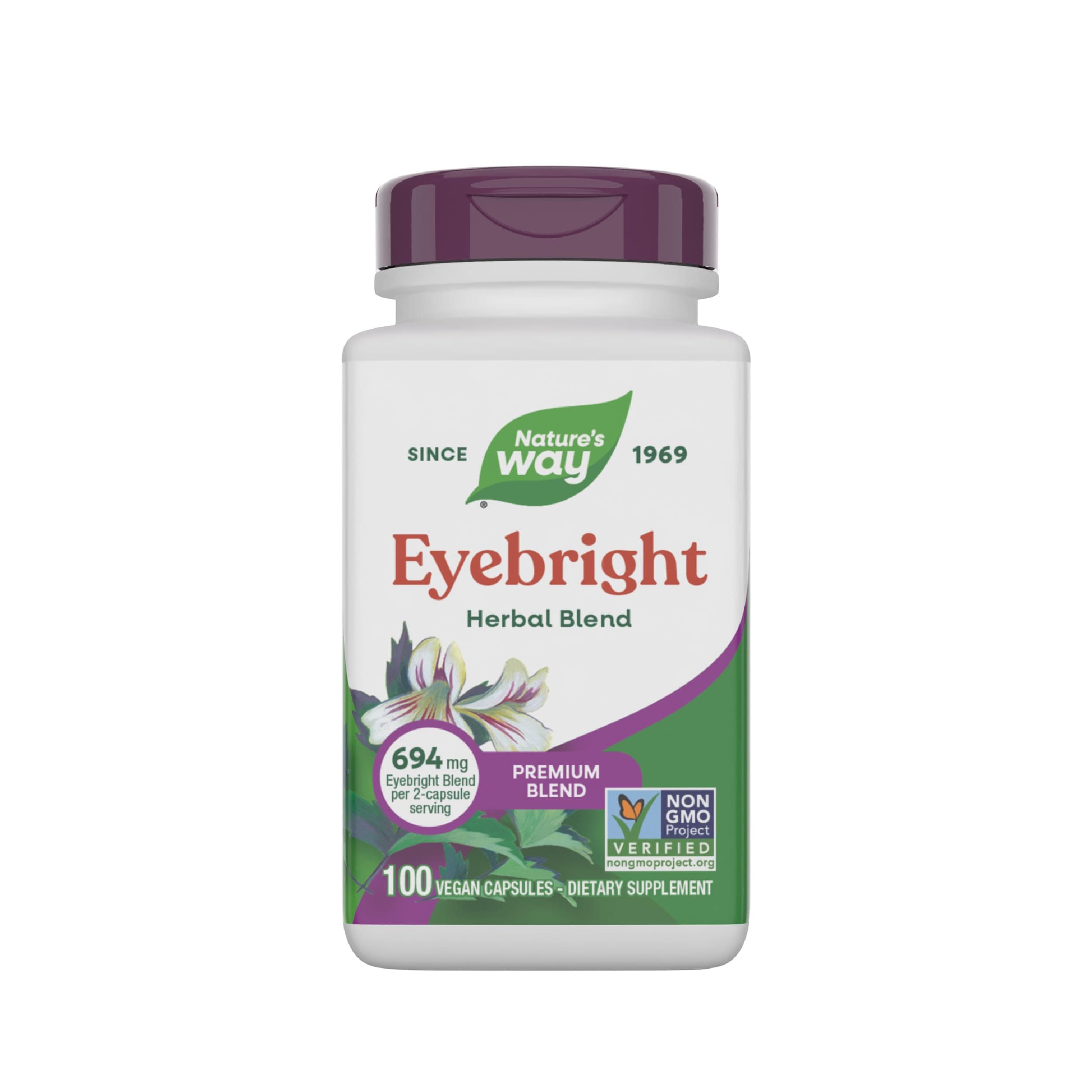Eyebright Herb Premium Blend, Herbal Blend, Non-GMO Project Verified, Eyebright Supplement, Vegan, 100 Capsules (Packaging May Vary)