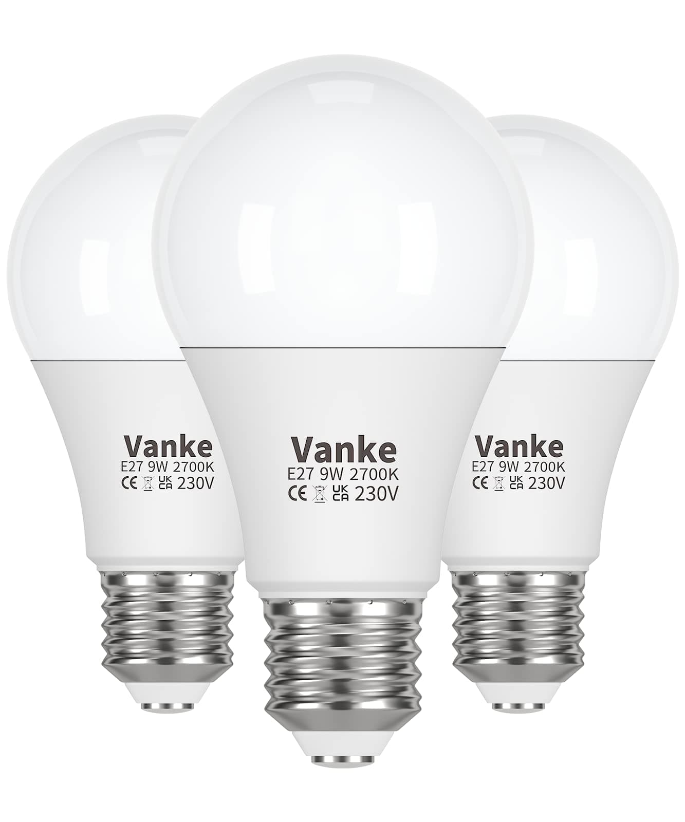 Vanke E27 Screw LED Bulb, Warm White 2700K Yellow Light, 60 Watts Equivalent, 9W ES Bulbs, Screw in Light Bulb, 806 Lumen, Non-Dimmable, Pack of 3