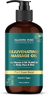 Majestic Pure Vitamin E 70K Blend Massage Oil 236 ml - with Sweet Almond, Jojoba, Argan & Avocado Oils, Invigorating & Relaxing Body Massage Oil, for All Skin Types, Men & Women