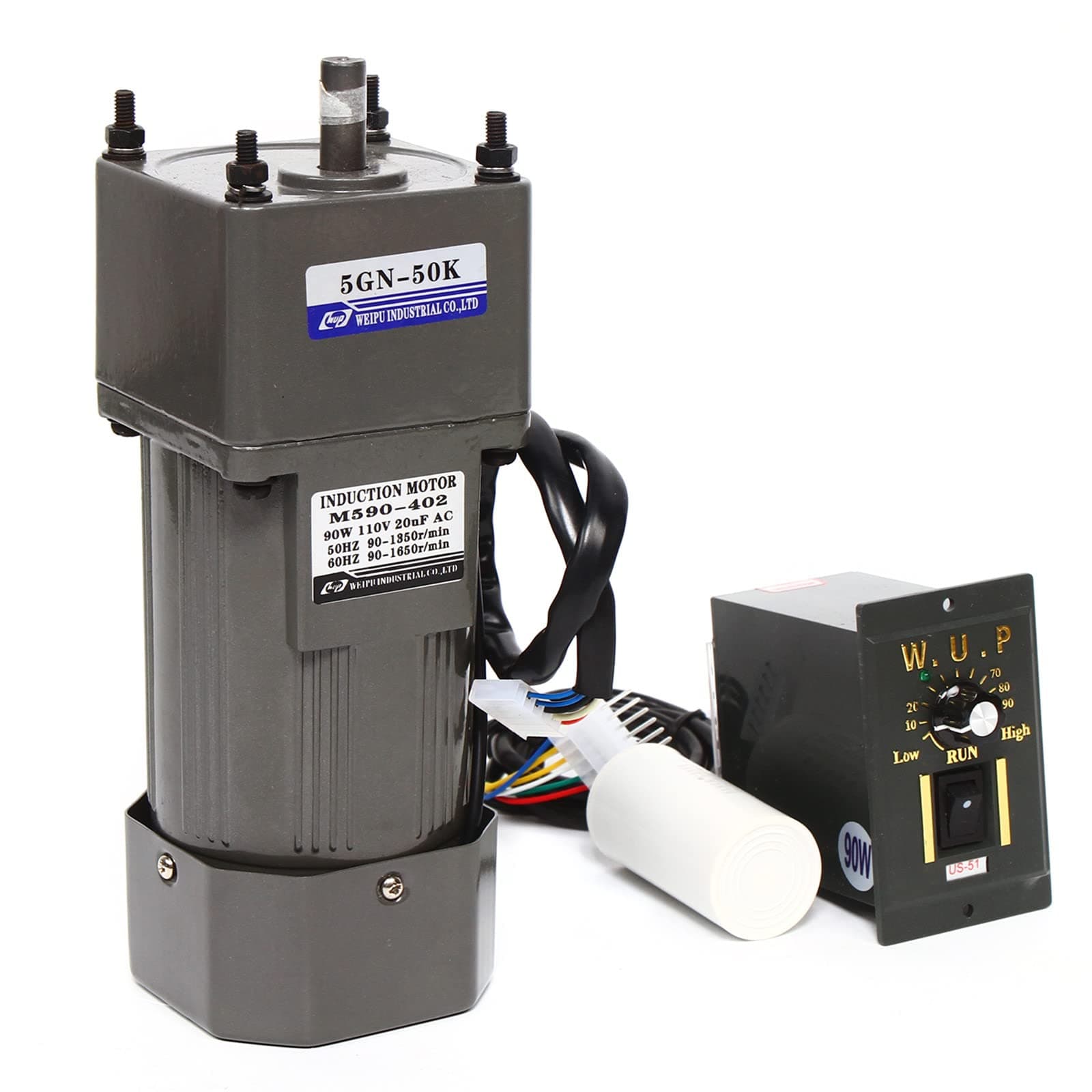 Variable Speed Gear Reduction Motor, 110V AC Gear Motor Single-Phase High Torque Electric Gear Reducer Motor with Speed Controller 0-27RPM 90W 50K(Reduction Ratio 1:50)