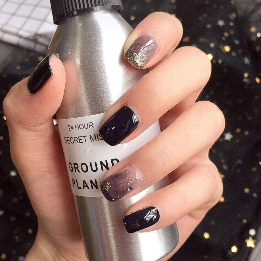 Sethexy Glossy False Nails Chic Glitter Star Squoval Short Full Cover Acrylic 24Pcs Ins Style Fake Nails for Women and Girls