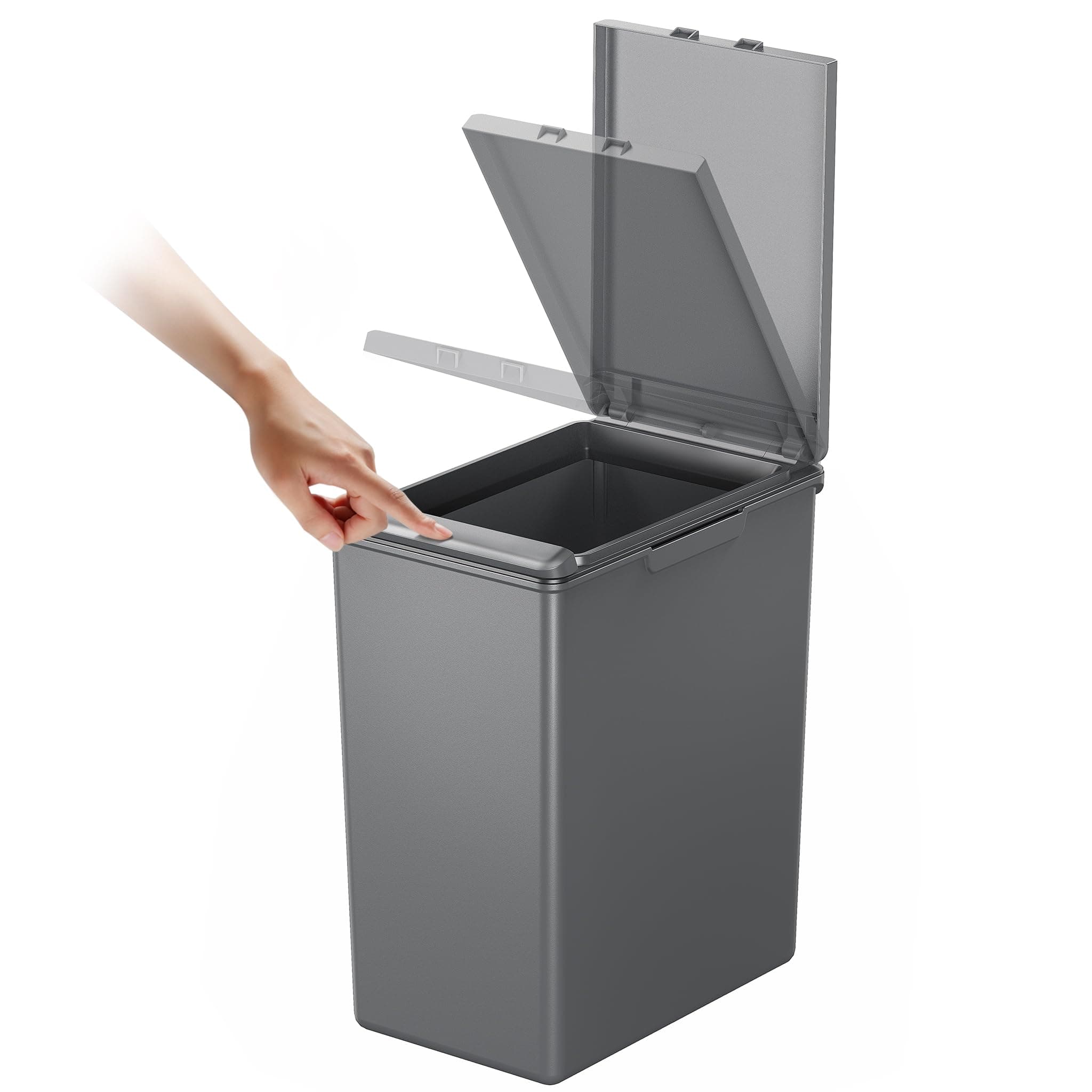 EKO Morandi 20L Kitchen Recycling Bin with Touch-Top Lid, Slim Plastic Rubbish Bin with Recycling Stickers and Easy-Clean Finish, Compact Design for Home or Office, Dark Grey