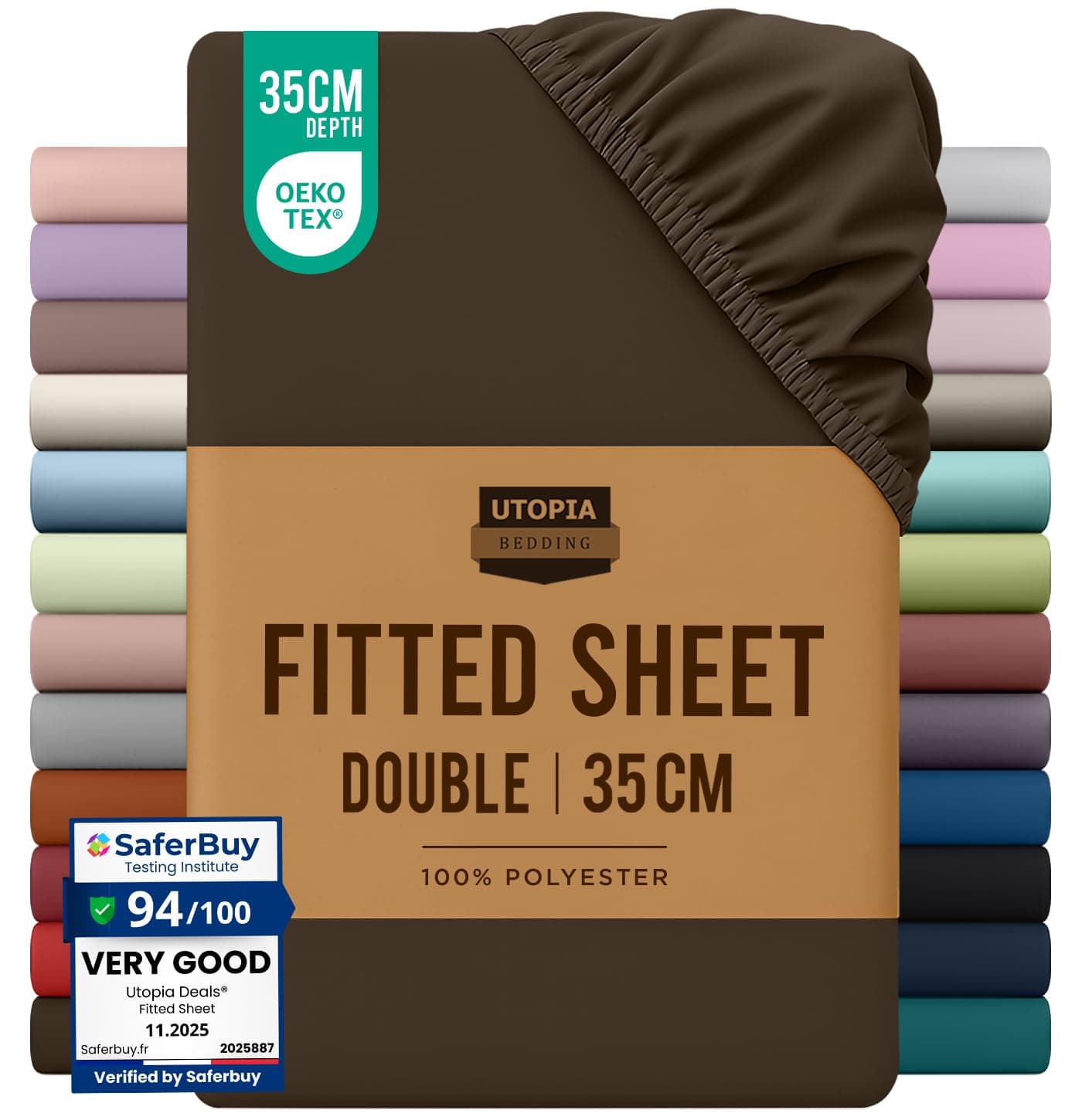 Utopia Bedding Fitted Sheet Double, Brown - Deep Pocket 14 inch (35 cm) - Easy Care - OEKO-TEX Certified - Soft Brushed Microfibre Fabric - Shrinkage and Fade Resistant - Bottom Sheet