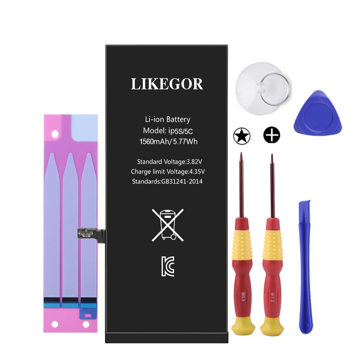 LIKEGOR Battery 1560mAh Compatible with iPhone 5S/5C with Complete Repair Tool Kits, Instructions & Adhesive Strips-24 Months Warranty