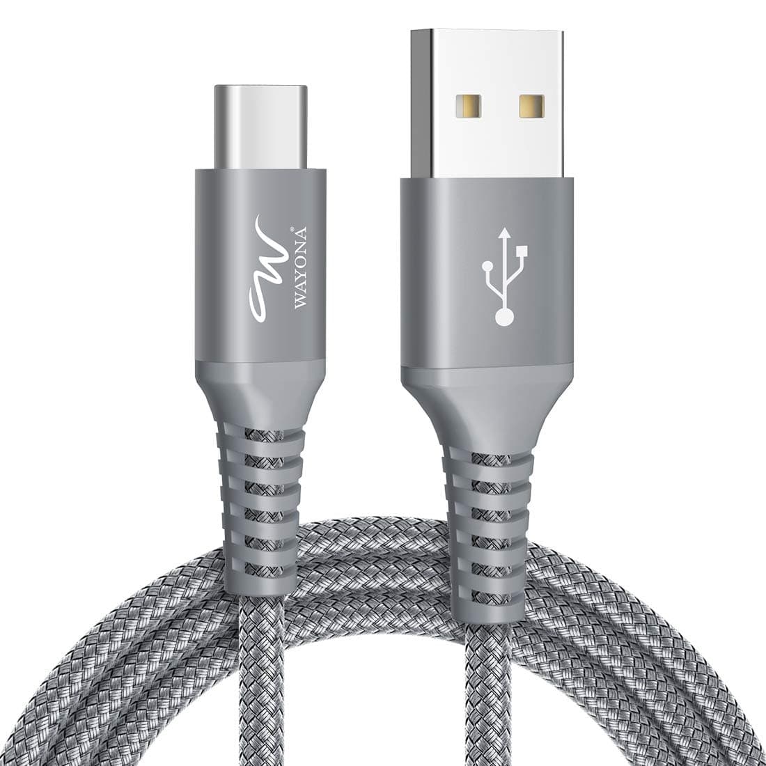 Wayona Type C Cable Nylon Braided USB C Quick Charger Fast Charging Cord for Samsung Galaxy A73 Mi 13 S23 Ultra A04 (1M, Grey)