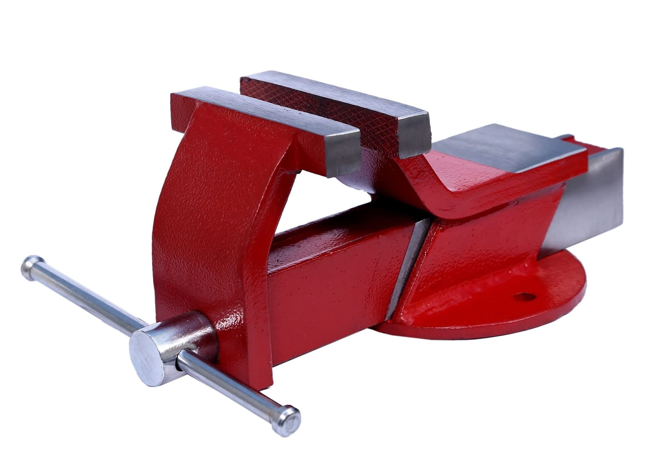 METAL POWER Steel Bench Vice with Fixed Base (Plain Red, 4-inch)