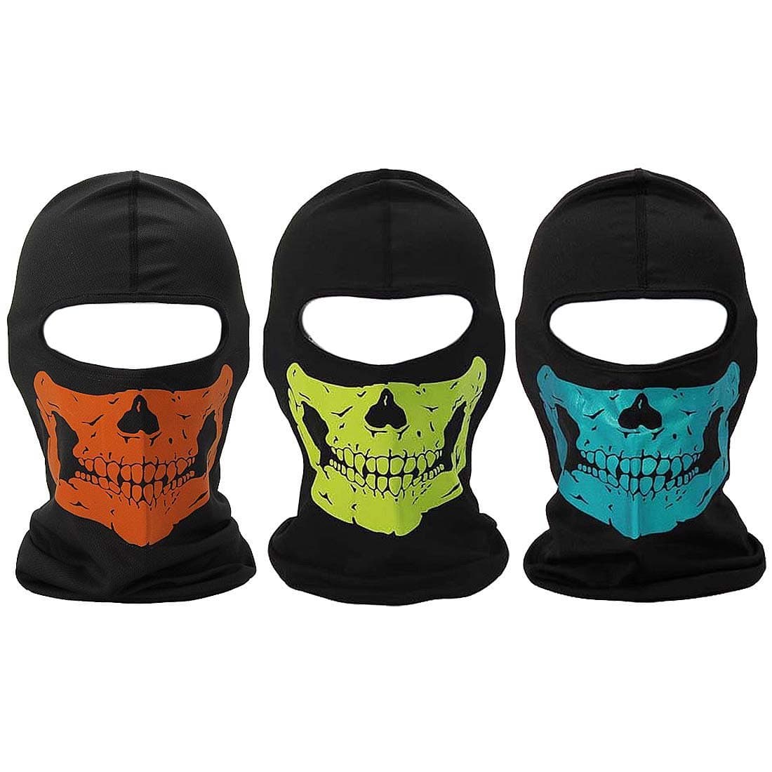 Bundle Monster 3pc Lightweight Breathable Poly Blend Stretchy Wind and UV Protecting Face Mask Balaclava - Skull Jaws
