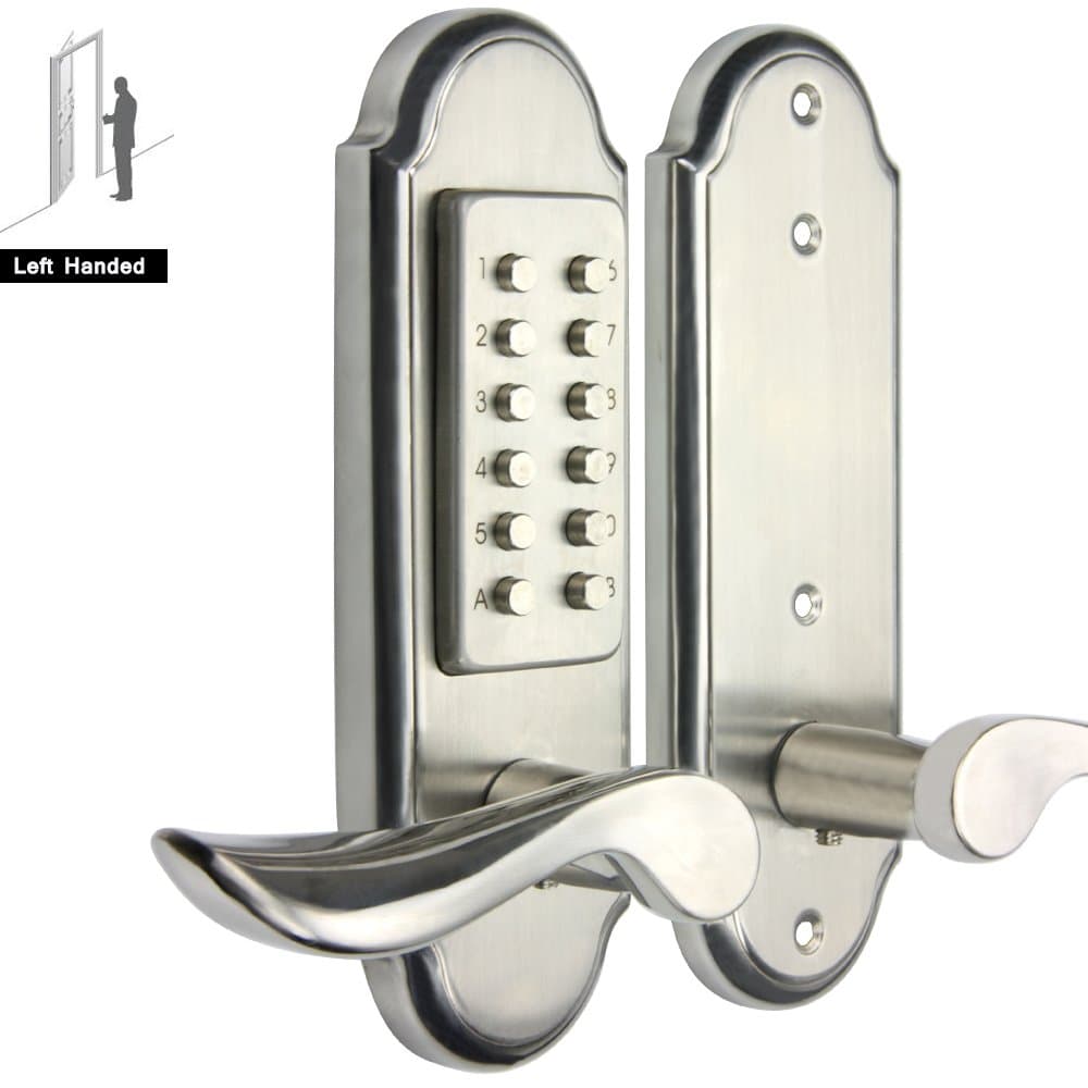 Left Handed Mechanical Keyless Lever Door Lock Digital Code Entry Security Safety,waterproof Mechanical Keyless door lock-Not Deadbolt,Need to drill additional 4 holes.only for single bore door