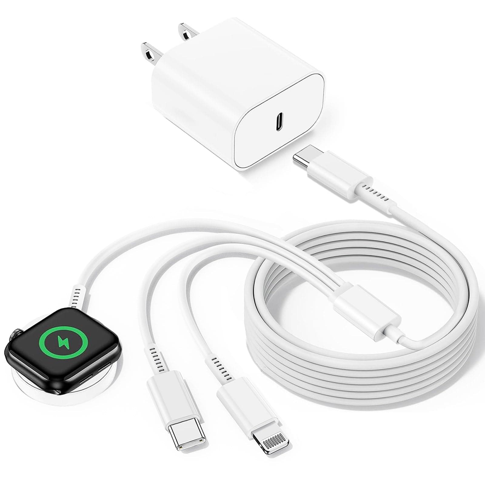 Multi Charger for Apple Watch Charger/iPhone 16 Charge/Multiple Devices, 3 in 1 Travel Charging Cable 6.1FT with 20W USB C iWatch Chargers Fast Charging for i-Watch Series/iPhone 15 16 Pro Max/14/13