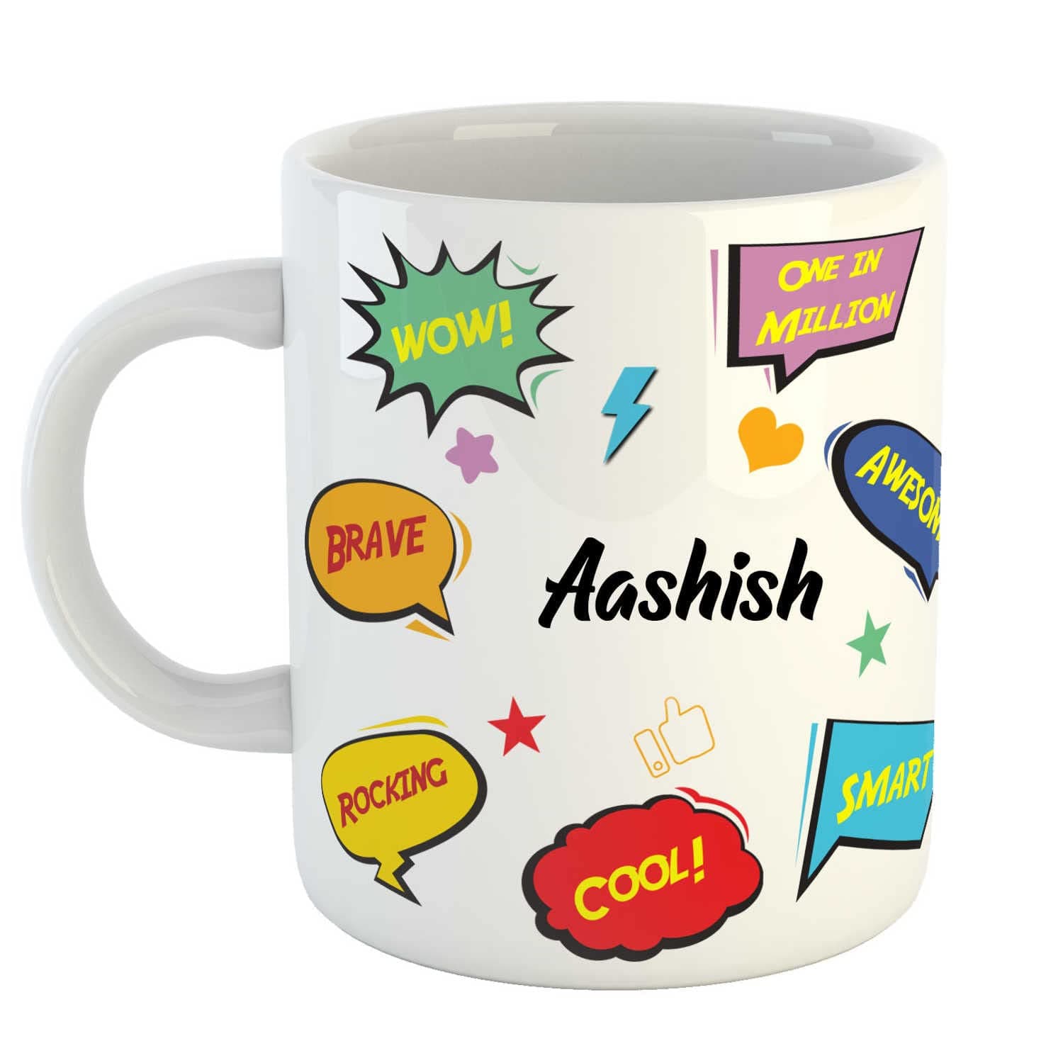 ASHVAH Customized Aashish Name Ceramic Coffee Mug - Best Birthday Gift for Daughter, Son, Sister, Brother, Return Gift for Kids, Name -Aashish