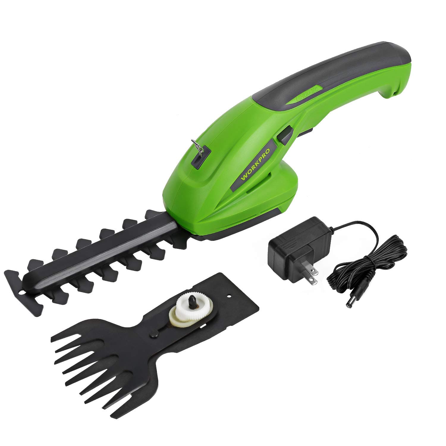WORKPRO 7.2V 2-in-1 Cordless Grass Shear + Shrubbery Trimmer - Handheld Hedge Trimmer, Rechargeable Lithium-Ion Battery and Charger Included