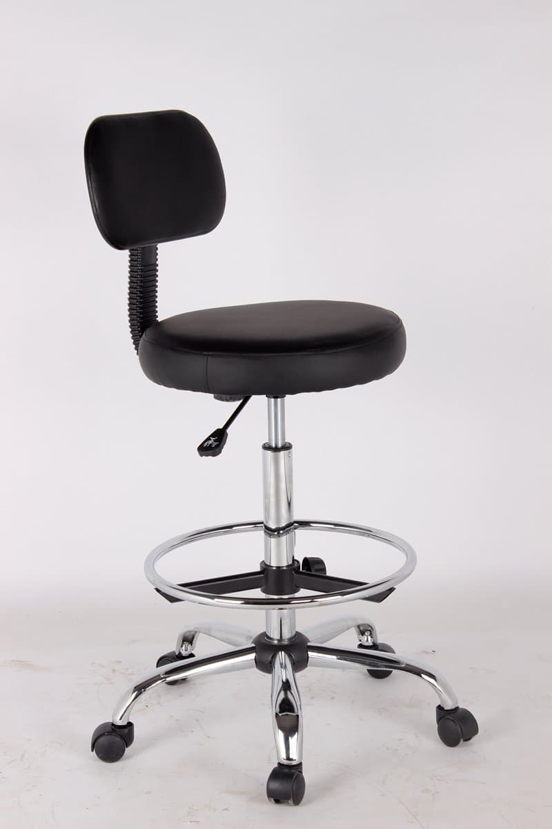 EZ Office Caressoft Soft Pad Medical Drafting Adjustable Stools with Footring, Black