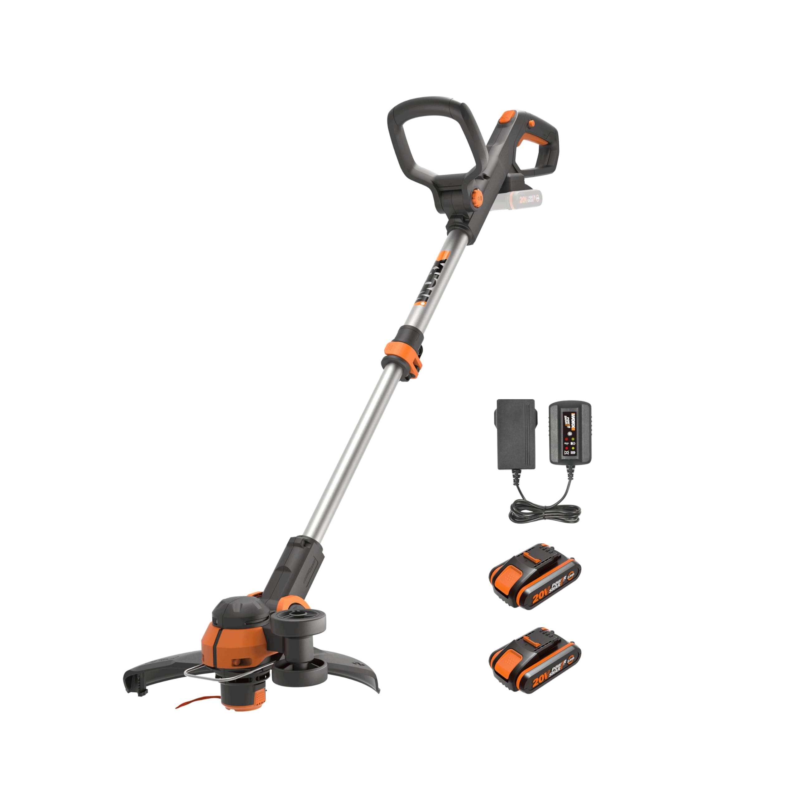 WORX WG163E 18V (20V MAX) Cordless Grass Trimmer With Command Feed And 2 Batteries Strimmer Line Strimmers Edge Cutter Black, Cutting width 30 cm, Line Diameter 1.65 mm