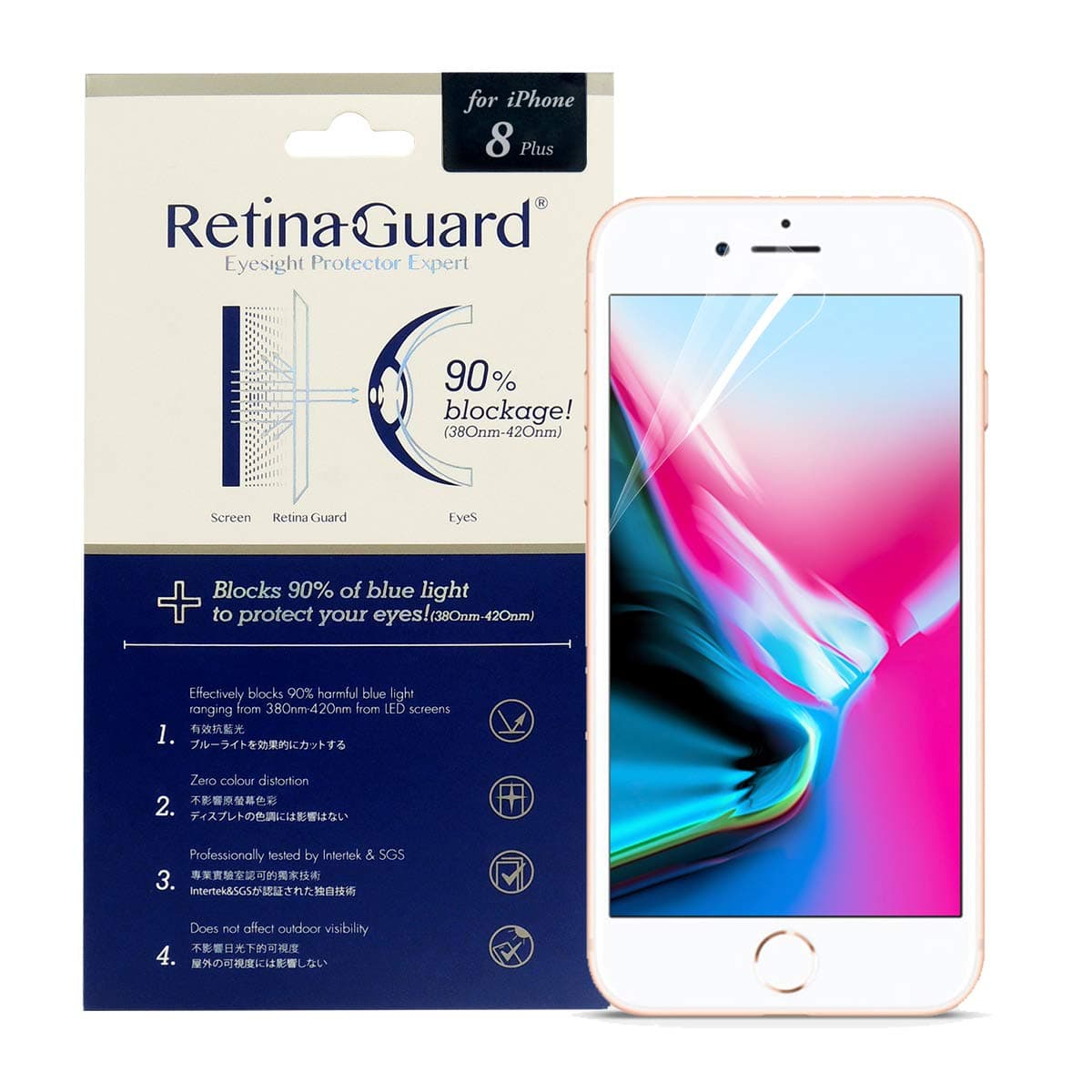 Anti Blue Light Screen Protector for iPhone 8(4.7 Inch), SGS and Intertek Tested, Blocks Excessive Harmful Blue Light, Reduce Eye Fatigue