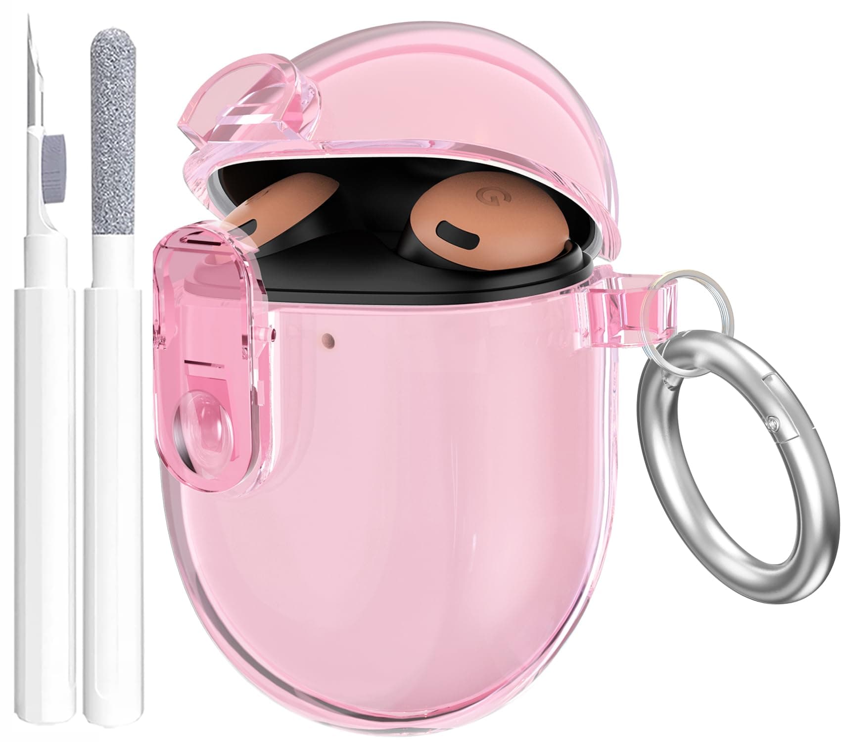 OTOPO Clip Lock Case for Google Pixel Bud Pro & Pixel Buds Pros 2 Case Clear with Cleaner Kit, Soft TPU Transparent Pixel Bud Pro 2022/ Buds Pros 2 2024 Protective Cover Men Women, Pink