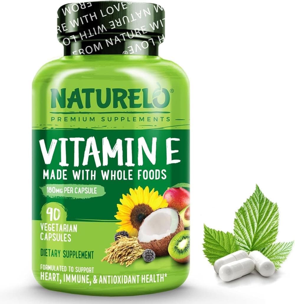 NATURELO Vitamin E with Mixed Tocopherols from Natural Sources (Coconut, Sunflower & Rice Bran) - 180mg - Includes Avocado, Mango, Kiwi & BlackBerry Extracts - 90 Vegan Capsules | 3 Months Supply