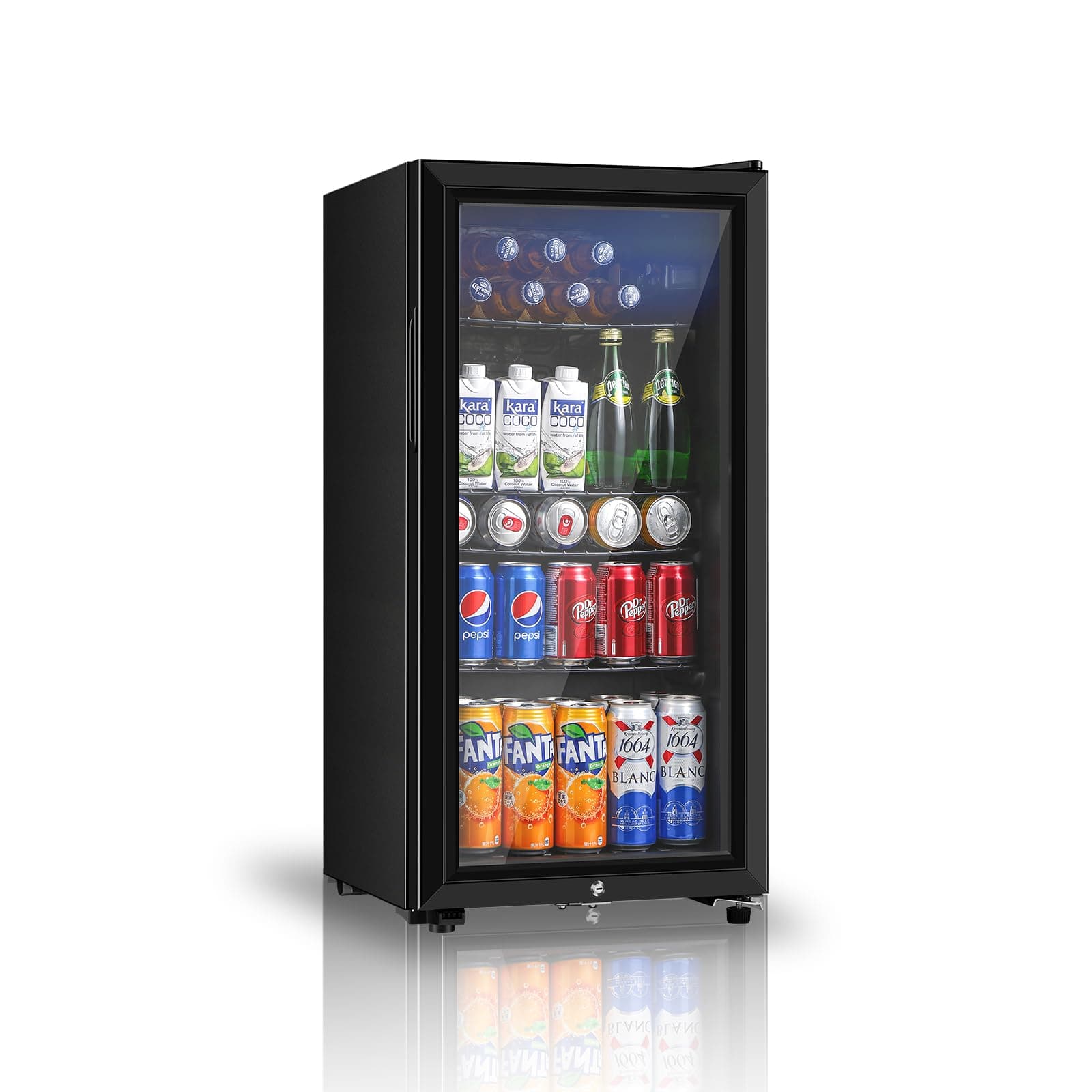 Beverage Refrigerator, 3.2 Cu.ft Mini Fridge with Double Glass Door, Cooler for Soda, Beer or Wine for Home, Office or Bar with Adjustable Removable Shelves (Black)