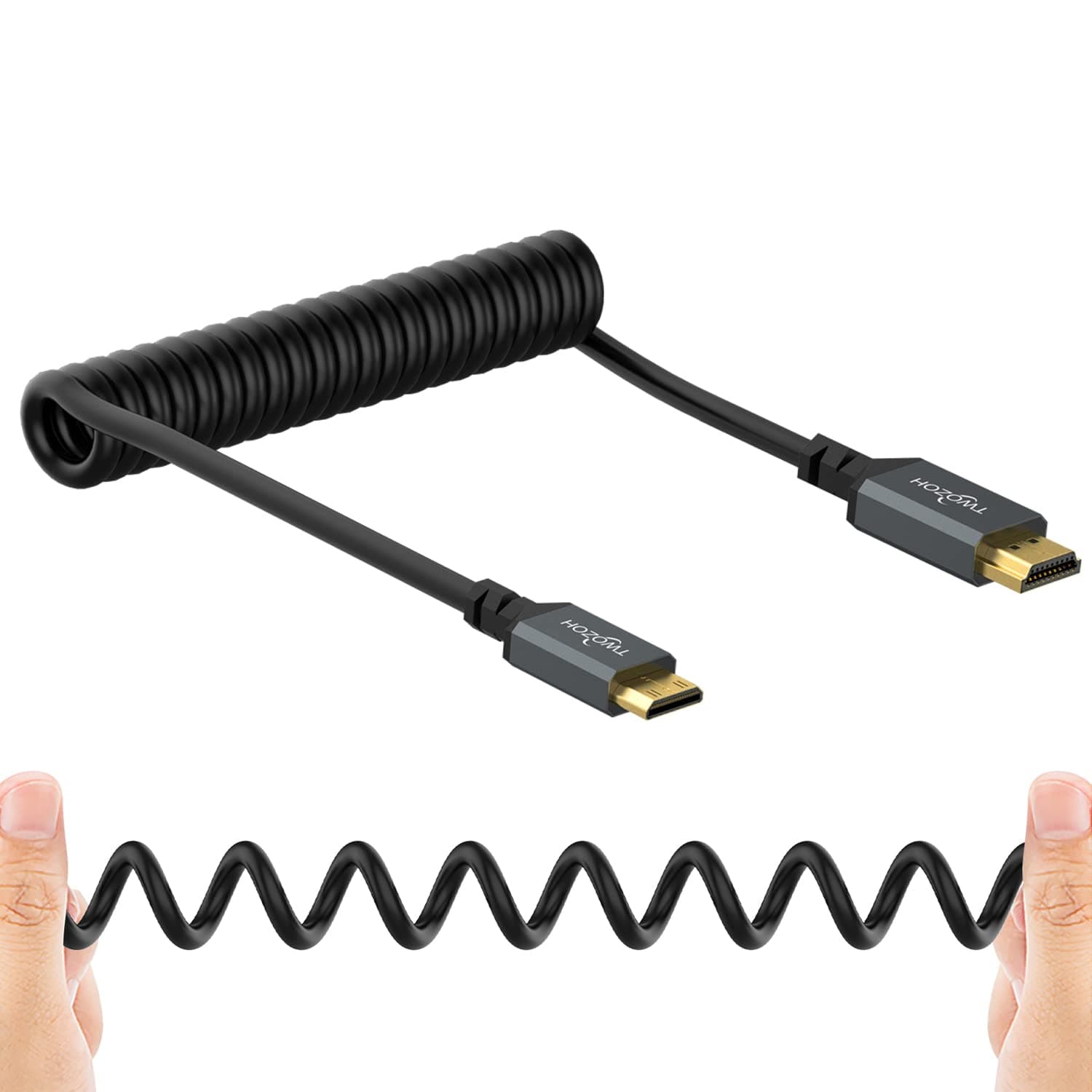 Mini HDMI to HDMI Coiled Cable, Mini HDMI Coiled Cable Support 3D 4K UHD, 1080p, for Projector, Monitor, Tablet, Camcorder (HDMI 2.0) (Extend up to 1.5M/5FT)