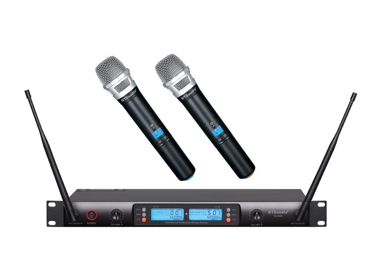 2x100 Adjustable Channels UHF Wireless Cordless Handheld Microphone Mic System Ideal for Church, Karaoke, Dj Party, Range 400 ft,
