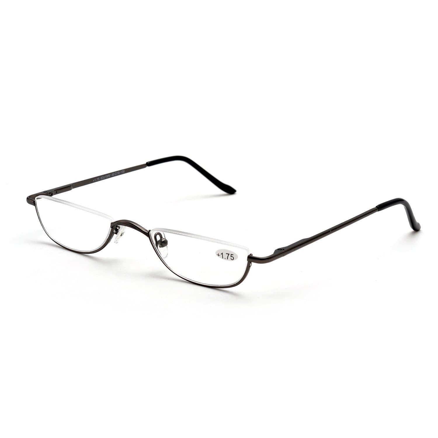 InlefenReading Glasses Spring Hinges Unisex Half Moon Half Frame Slim Reading Glasses Vintage Metal Semi Rimless Eyewea 1.0 1.5 2.0 2.5 3.0 3.5 4.0