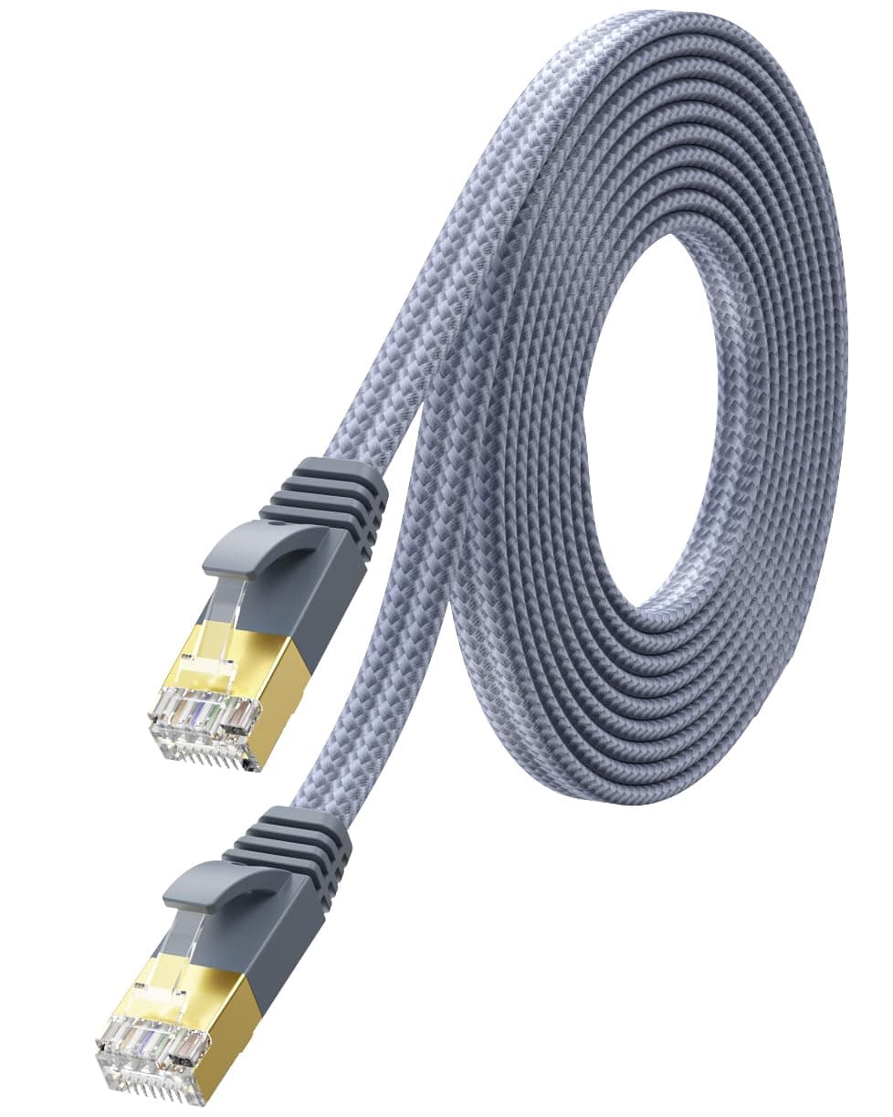 Ethernet Cable 15 ft/5m - Nylon Braided Flat High Speed Cat 7 Internet Cable LAN Cable Shielded Fast and Stable Ethernet Cord for Home and Office