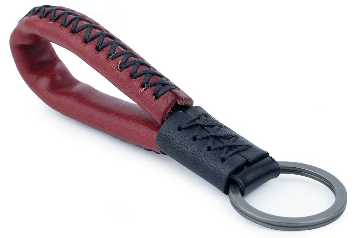 dpob Leather Key Chain, Loop Handmade Leather Braided Lanyard Keychain for Car/Office/Home Keys (Red)