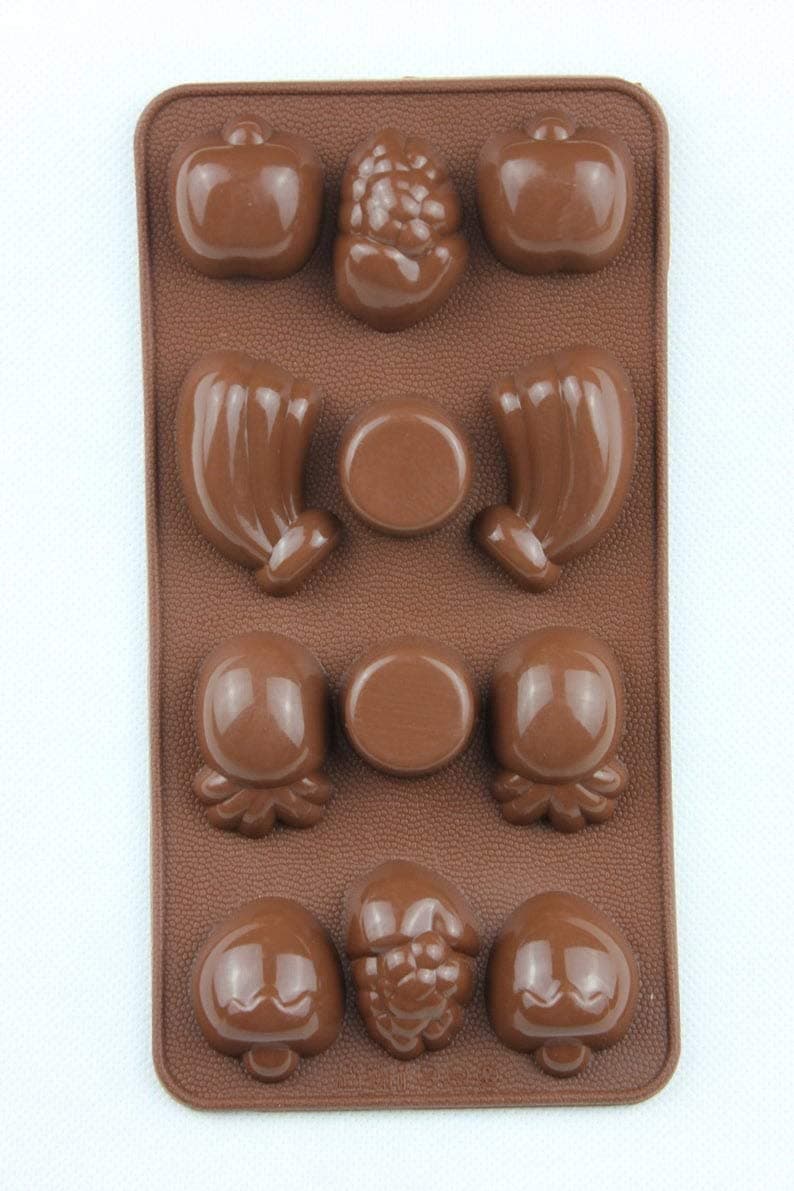 Silicone Chocolate Mould 12 Cavity Mix Fruit Shape Mold Baking Tools for Chocolate Candy Ice Jell-O Cake Decoration Pack of 1 (Multi Color)