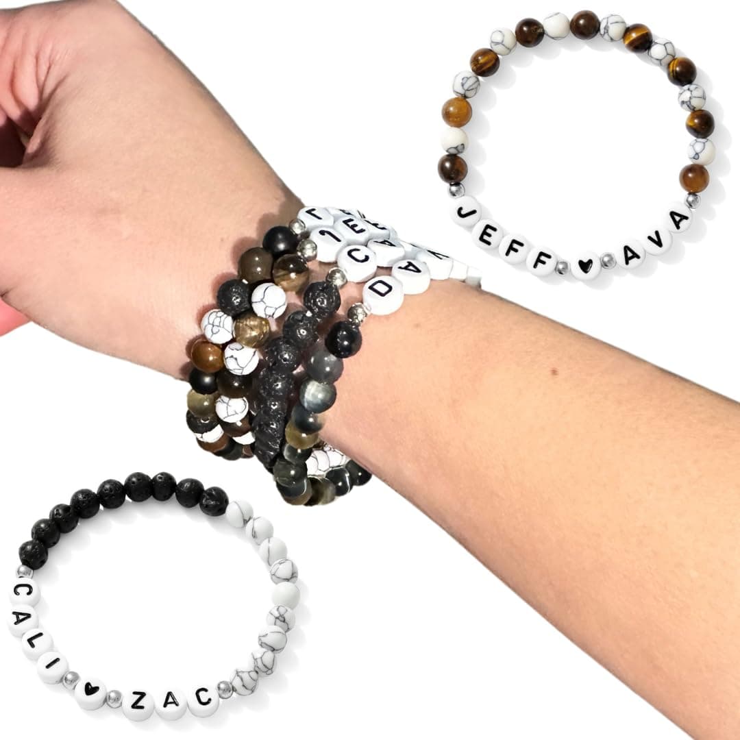 Personalized Handmade Crystal Bead Bracelet | Stretch | Custom Name, Size, Style, and Color | Unisex for Couples, Friends, Family | Adults & Kids | Anniversary, Birthday, Graduation