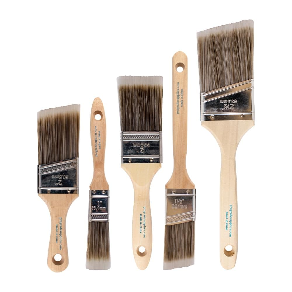 Pro Grade Paint Brushes, 5-Piece Paint Brush Set, Flat & Angle Brushes for Walls, Trim, Cabinets, Interior & Exterior Latex and Oil Paints, Stains