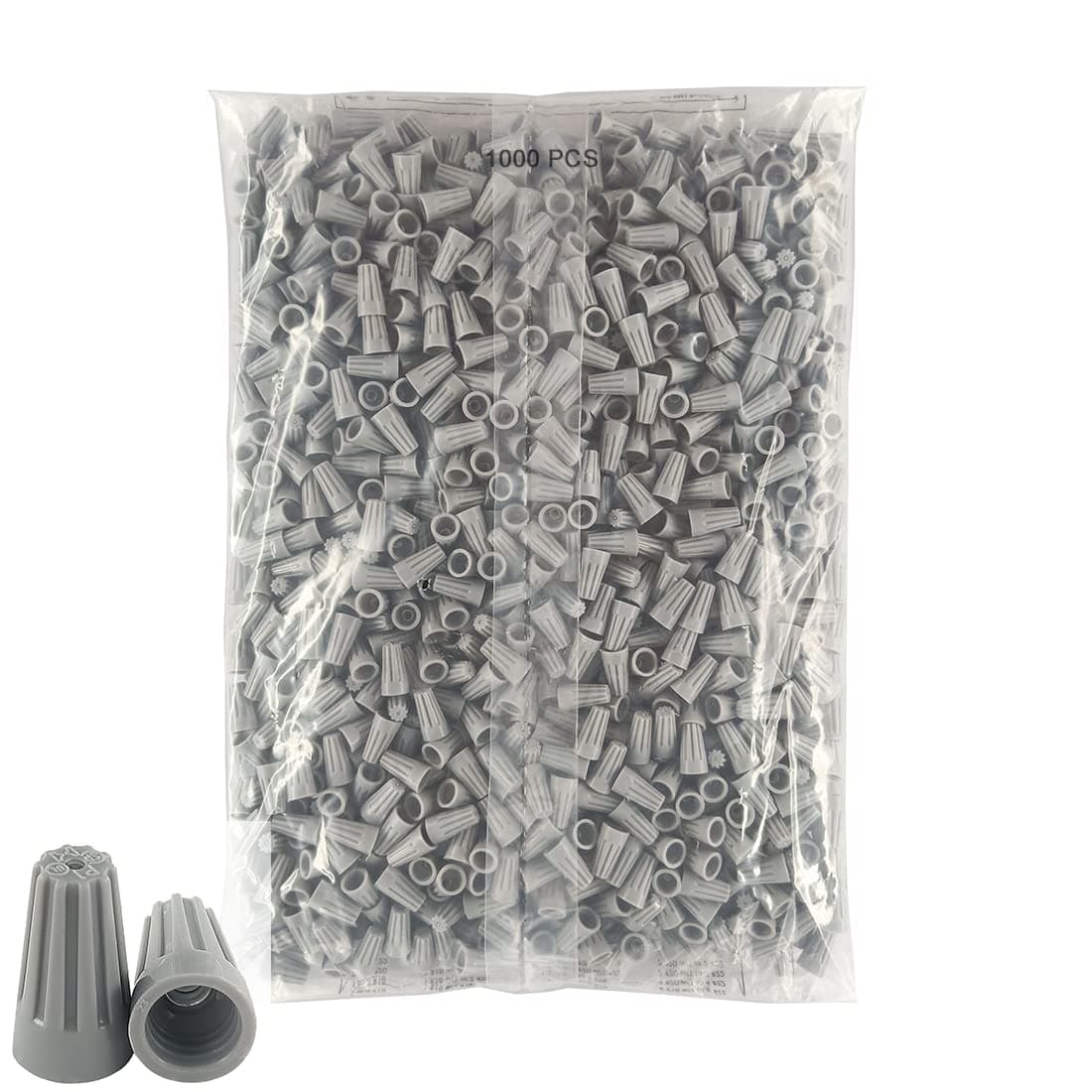 HS Grey Electrical Wire End Connectors Ribbed Caps Bulk 1000 Pack Small Twist-on Wire Connectors Nuts 22-14 AWG,P1 Type Screw Terminals