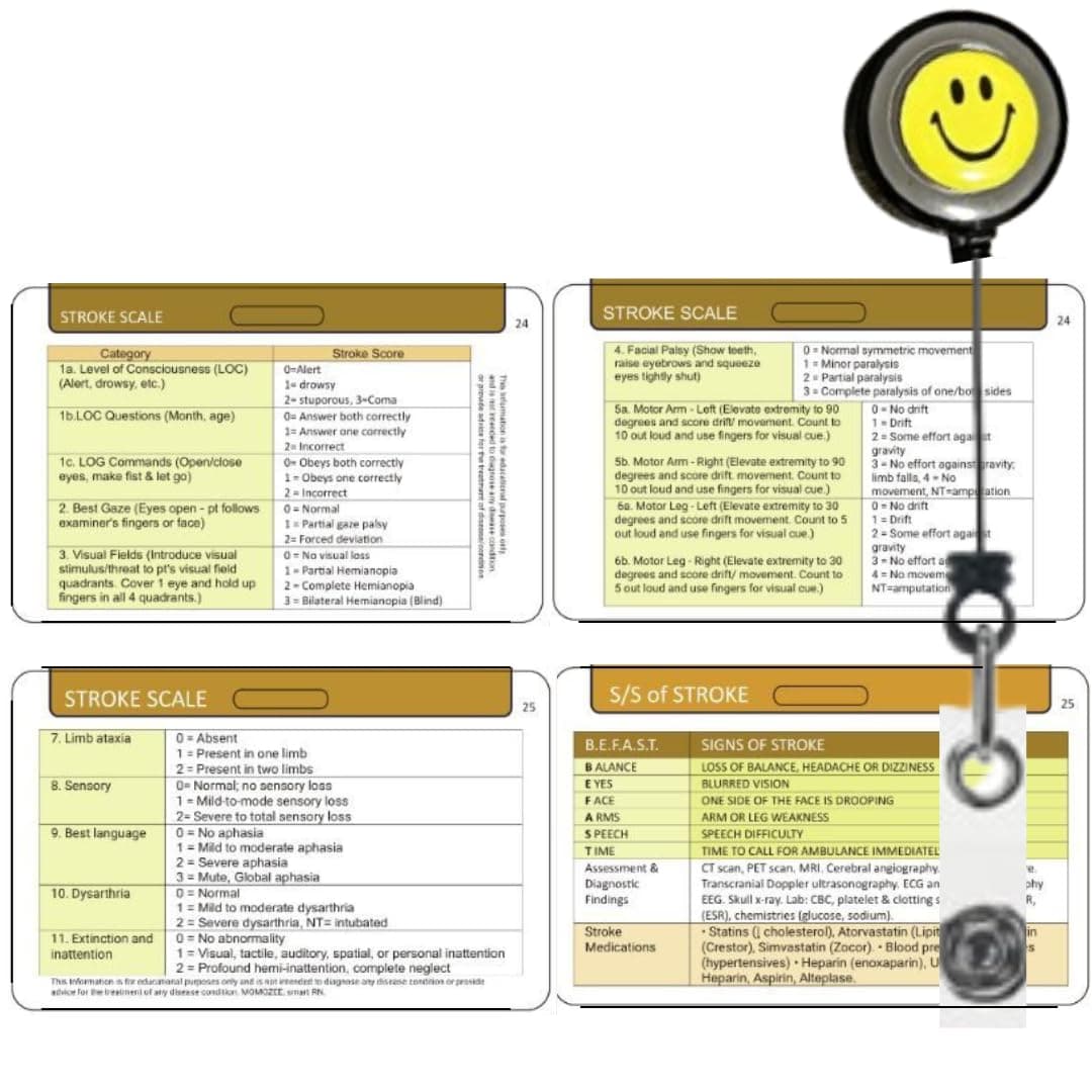 Stroke NIH, NIHSS Stroke Scale Badge Card, Stroke Alert, nih Stroke Scale Reference (2 Cards+ Badge Reel)- Stroke Certified Nurse, Nursing Student, EMT, EMS, Paramedics, Stroke Alert