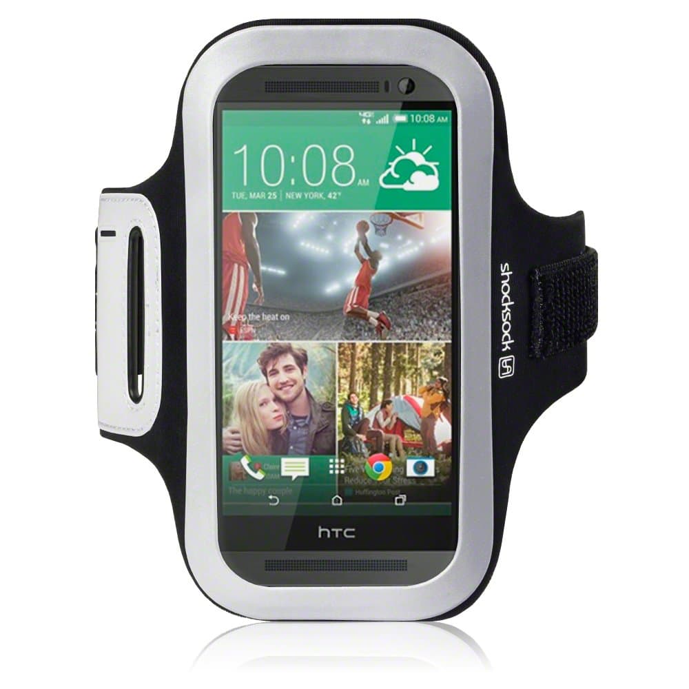 HTC One M8 Case, Shocksock [Reflective] [Black] HTC One M8 Armband, Sports Gym Bike Cycle Jogging Armband with Dual Arm-Size Slots and Key Pocket Custom Made for HTC One M8 - Black