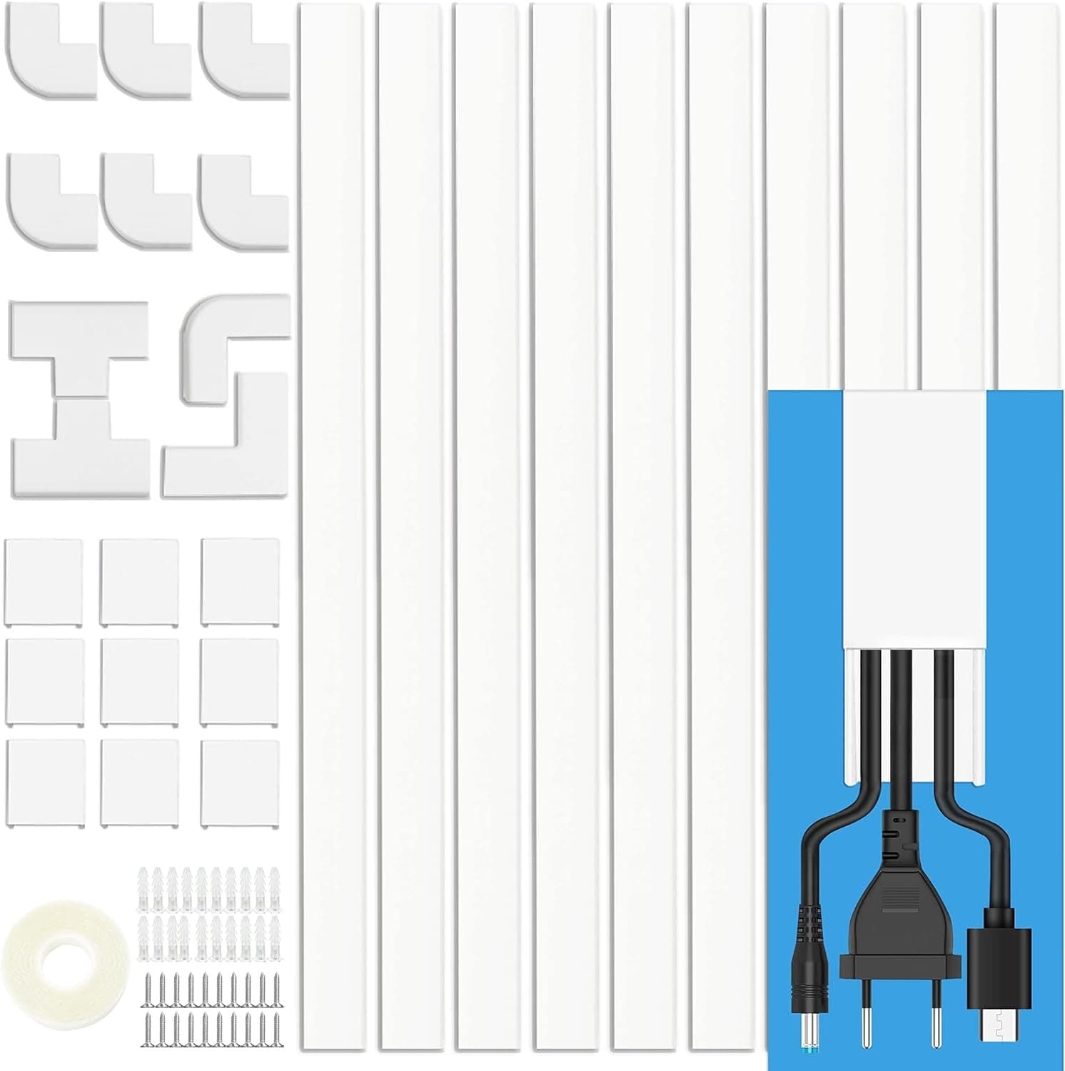 157in Cord Cover Raceway Kit, Paintable Cable Concealer, Cable Covers Wire Covers for Cords on Wall, Easy Install Cable Management Kit
