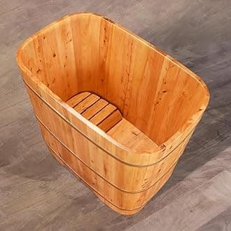 Wooden Free Standing Bathtub Lit for Small Bathroom, Japanese-Style Tradtional Deep Soaking Tub for Adults, Compact Bathtub for Dorm/Spa, Removable Bathtub with Wooden Tub Tray,100cm/39.37in