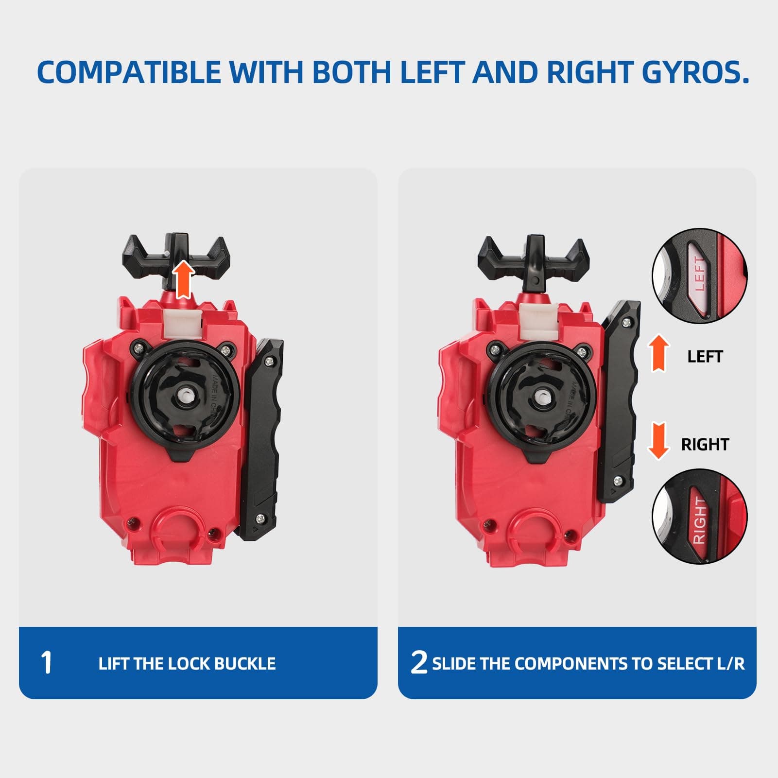 Bey String Launcher and Grip, Battling Blade Burst Launcher, Left/Right Spin Compatible with Burst Gyros, Two Launch Modes(Red)