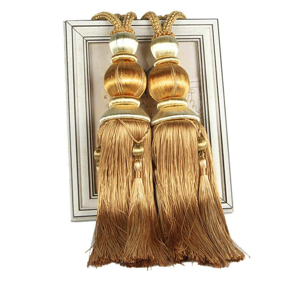 1 Pair Curtain Tiebacks Holdbacks Clip Binding Rope Tie Backs Handmade Tassel Tiebacks Home Window Decorative (Gold)