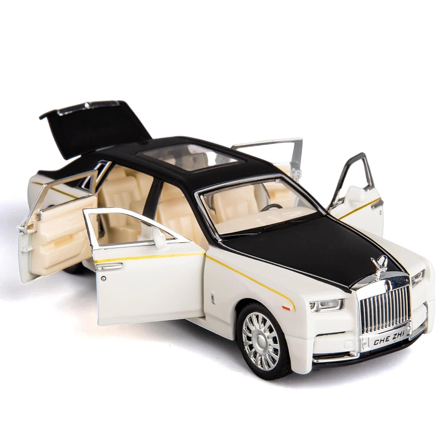 Rolls Royce Phantom Model Car 1:32 Scale Exclusive Alloy Metal Car Pull Back Die-cast Car Toy car with Openable Doors & Light Music Boys Toys for Kids-White Color