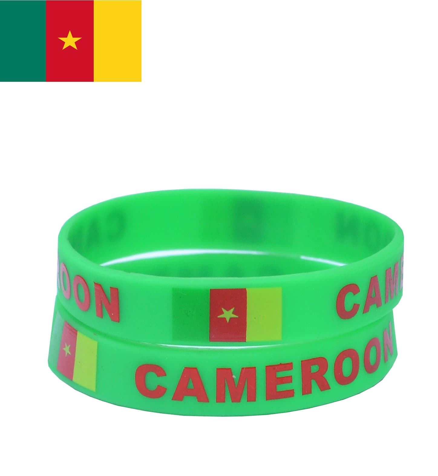 VEWCK Flag Silicone Bracelet Classic Bangle Letter pattern 40 countries 2-Pack (Cameroon-Green)