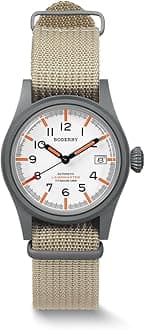 Men's Watch Titanium Automatic Field Watch 38mm Military Watch Day Date Function 100M Waterproof with Nylon Strap Japanese NH35 Mechanical Movement & Screw Down Crown—LANDMASTER