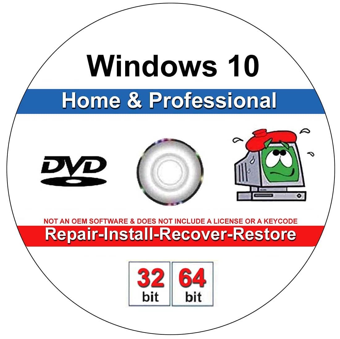 Planet 12 Compatible with/Replacement for Windows 10 Home and Professional 32/64 Bit Repair, Install, Recover & Restore DVD