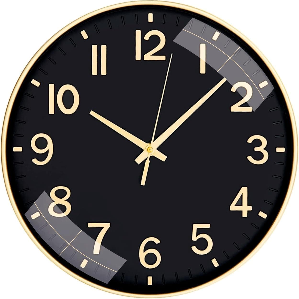 Claiez Wall Clock 12" Silent Quartz Decorative Latest Wall Clock Non-Ticking Classic Clock Battery Operated Round Easy to Read for Room/Home/Kitchen/Bedroom/Office/School(Gold Black).