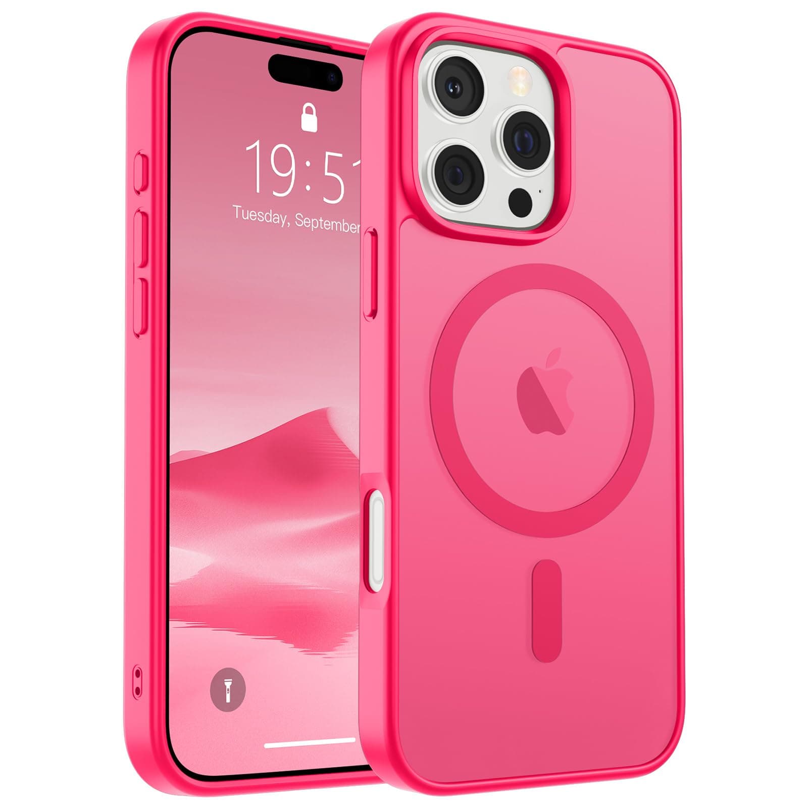 SUPFINE Magnetic for iPhone 16 Pro Max Case (Compatible with MagSafe) (Military Grade Drop Protection) Slim Translucent Matte Shockproof with Anti-Fingerprint Phone Case, Hot Pink
