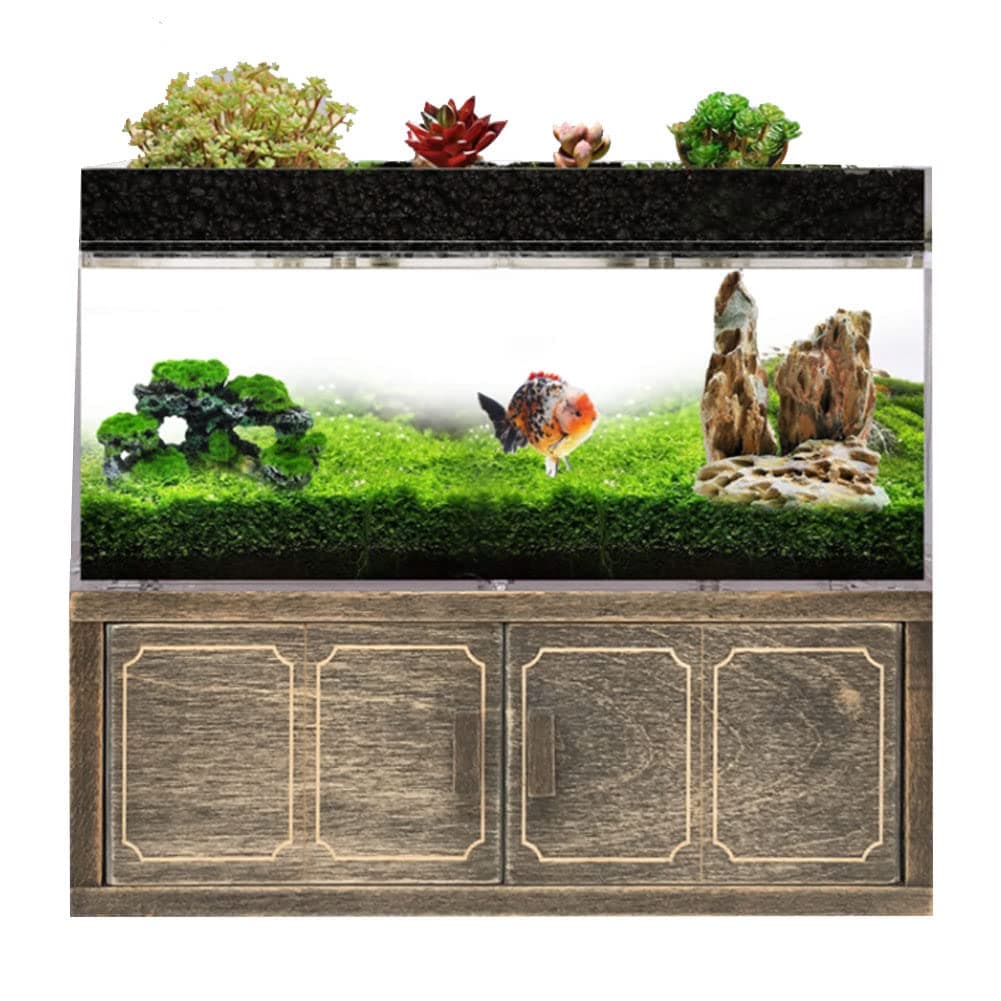 Betta Fish Tank Aquarium Kit Acrylic Material Separate Filter Box Mini Desktop Small Fish Tank with Water Pump Self Filtering Circulation Ecosystem,for Betta Fish and Guppies (Retro)