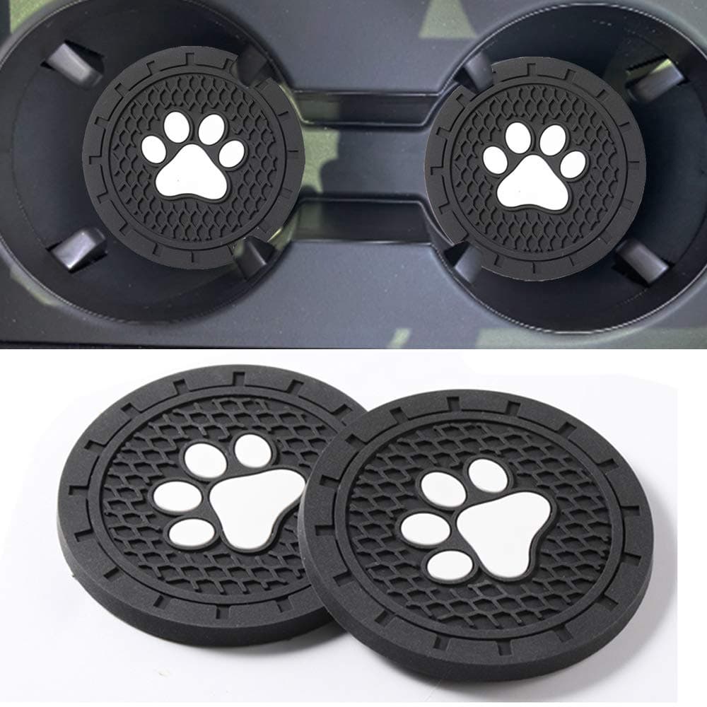 Paw Logo 2PCS 2.75 Inch Soft Rubber Pad Mat Set Round Auto Cup Holder Insert Drink Coaster fit for Vehicle Truck SUV
