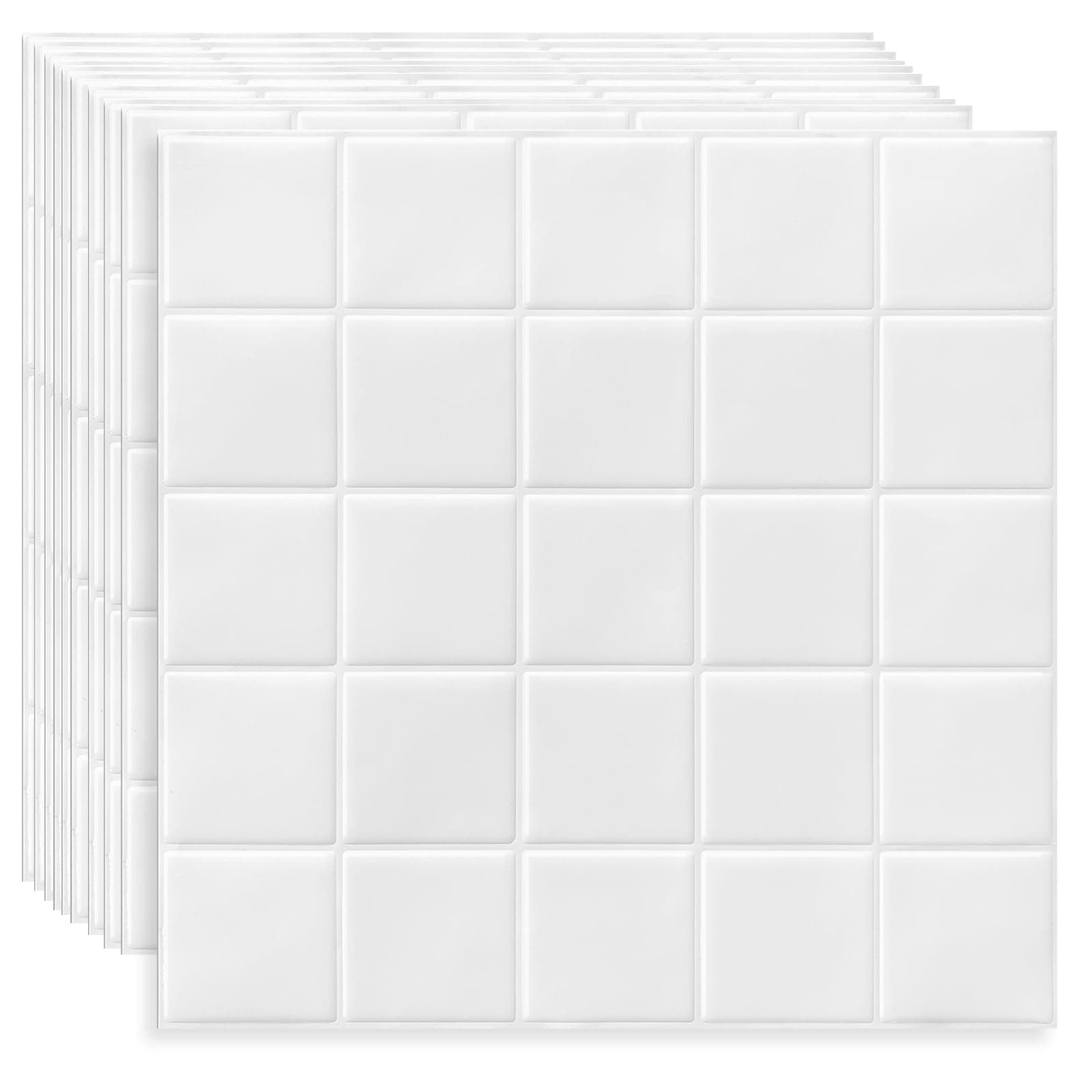 DEWOO Peel and Stick on Wall Tile,Self Adhesive Wall Tile Subway Metro Checkered Tiles,12"×12" (All White,10 Sheets)