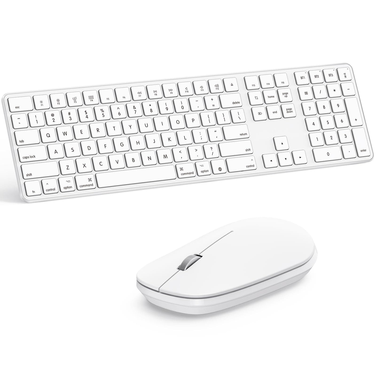 Bluetooth Keyboard and Mouse for Mac,OMOTON Wireless Multi-Device Keyboard with Numeric Keypad, Keyboard and Mouse Combo Compatible with MacBook Pro/Air, iMac, iMac Pro, Mac mini, Mac Pro (White)