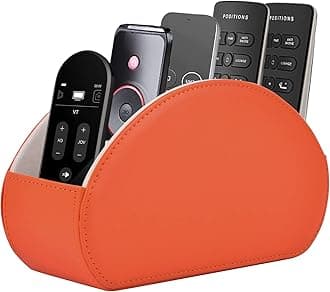 Remote Control Holder,TV Remote Caddy/Box with 5 Compartments,Bedside Table Organizer for Controller,Glasses,makeup brushes,jewelry and Media Player,Pen/Pencil Storage(Orange)