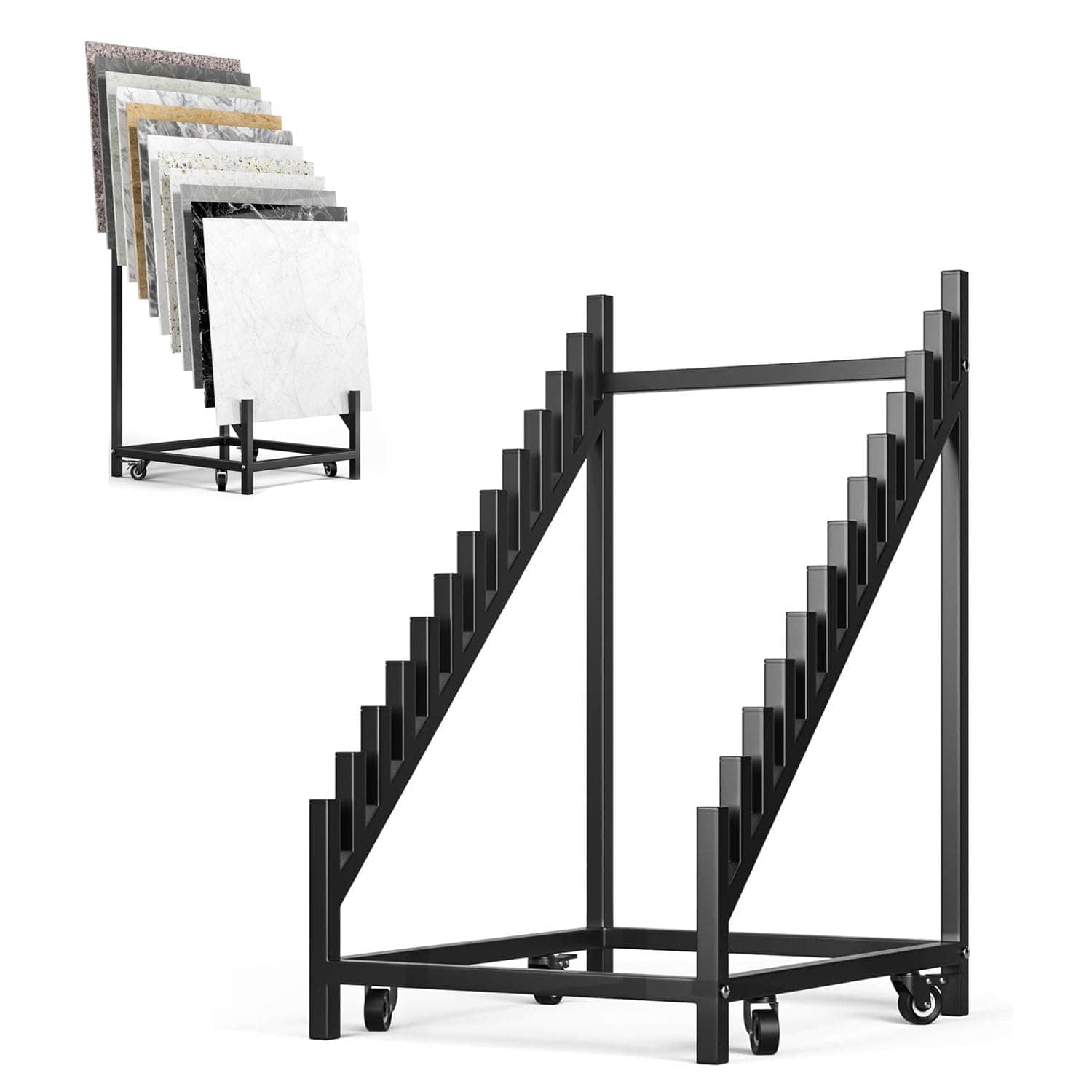 12-tier Tile Display Rack, Metal Floor Tile Display Stand with Caster Wheels, Building Material Sample Storage Holder for Exhibition Hall Trade Show Vendor Events