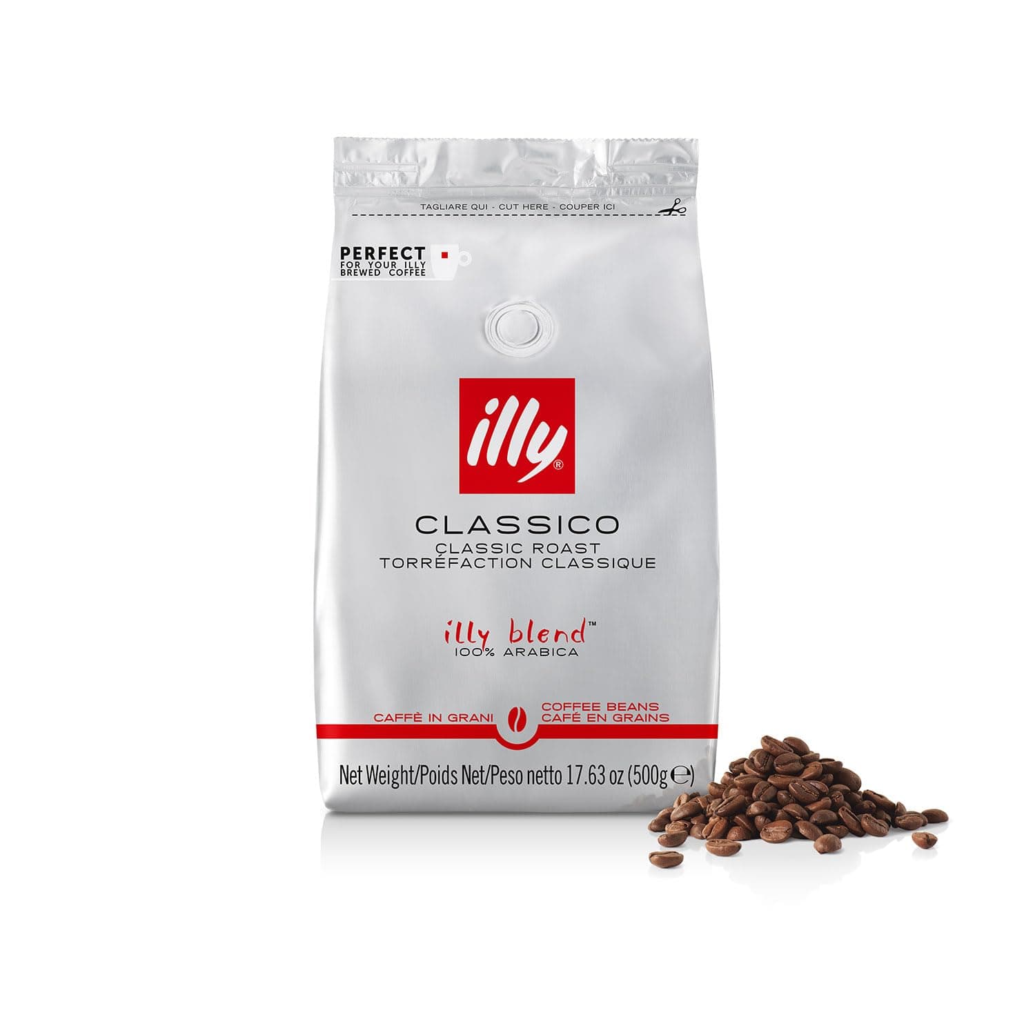illy Whole Bean Coffee - Perfectly Roasted Beans – Classico Medium Roast - with Notes of Caramel, Orange Blossom & Jasmine - 100% Arabica - No Preservatives – 17.6 Ounce